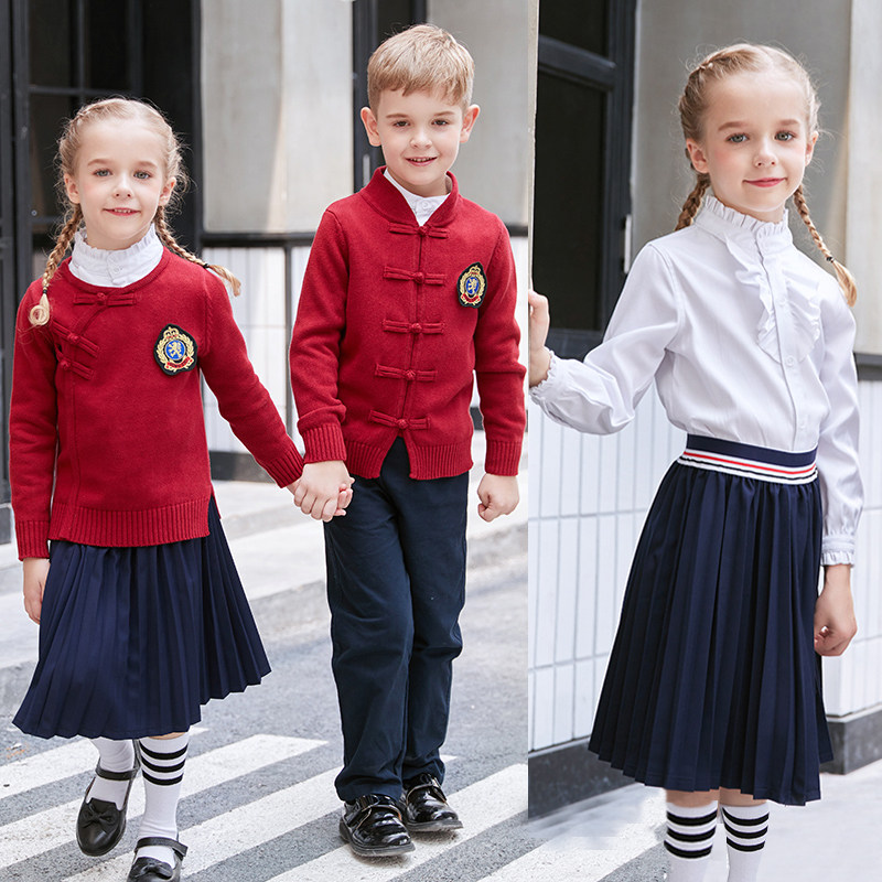 Chinese style school uniform kindergarten clothes sweater suit autumn and winter new British college style costumes primary school students class clothes