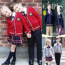 British college style school uniform Primary school kindergarten garden uniform Autumn and winter new red sweater cardigan suit performance suit
