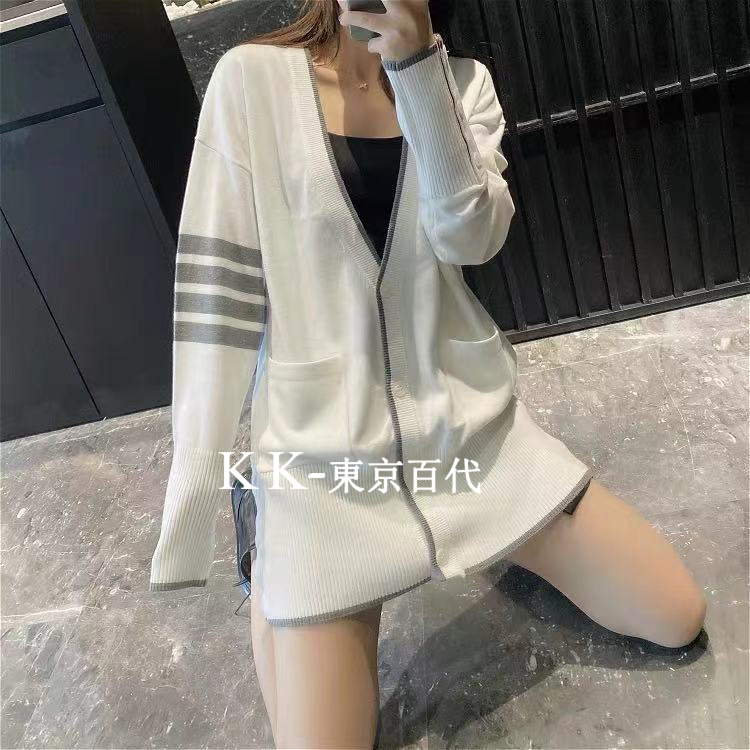 Thom Browne cardigan 21 Autumn and winter TB four-pole men's and women's casual loose wool knitted cardigan jacket