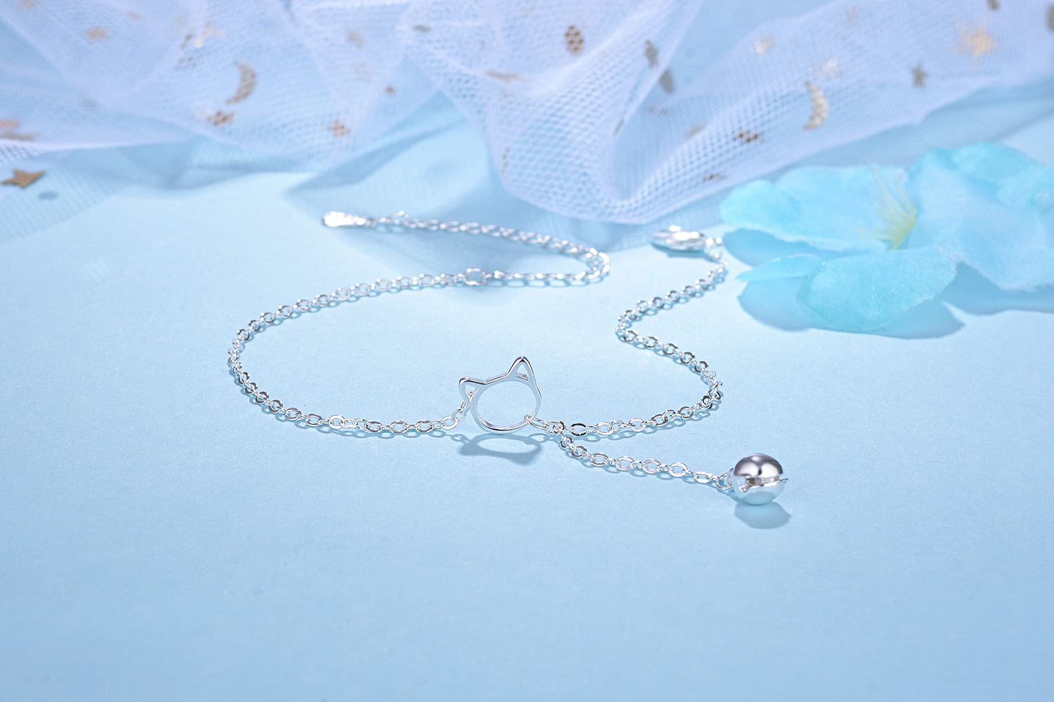 Cat Bell S925 Sterling Silver Anklet Sen Joker Nhật Bản và Hàn Quốc Trang sức bạc Chuông với âm thanh Tính tình ngọt ngào dễ thương - Vòng chân lắc chân vàng trắng
