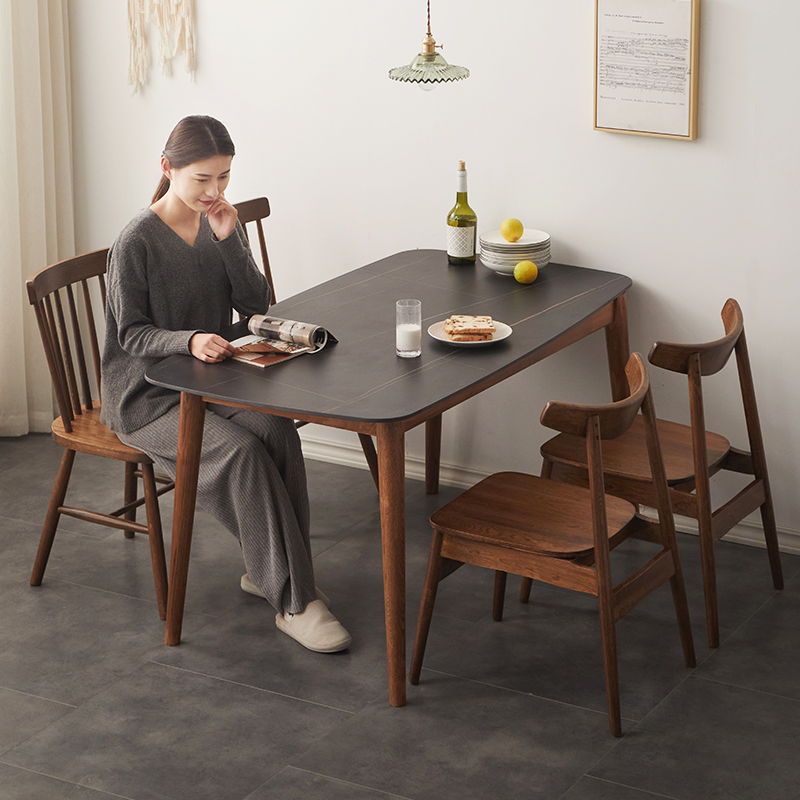 Cissian wood as a modern simple rectangular solid wood rock slab dining table and chair combination Nordic style oak walnut table