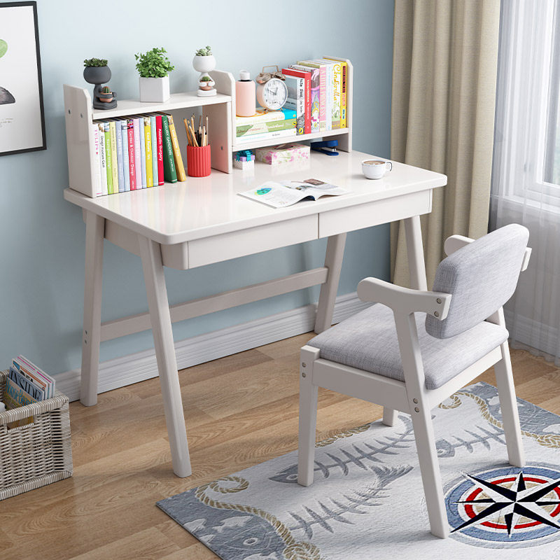Full solid wood desk with bookshelf combined children's student learning table minimalist computer desk desktop desk home desk