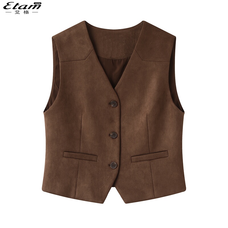 Aige 2026 Autumn/Winter New Vintage Wave Style Faux Suede Vest Fashionable Versatile Small Size Vest Top Aige 2026 Autumn/Winter New Vintage Wave Style Faux Suede Vest Fashionable Versatile Small Size Vest Top