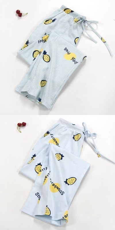 Bộ đồ ngủ bằng cotton tinh khiết của phụ nữ mùa xuân và mùa thu thường xuyên ngọt ngào và dễ thương cotton dệt kim giản dị cộng với quần dài ở nhà - Quần tây