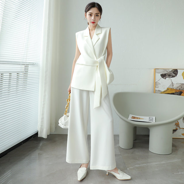 2023 spring and summer new Korean style fashion temperament ladies two-piece suit with vest jacket and wide-leg pants suit