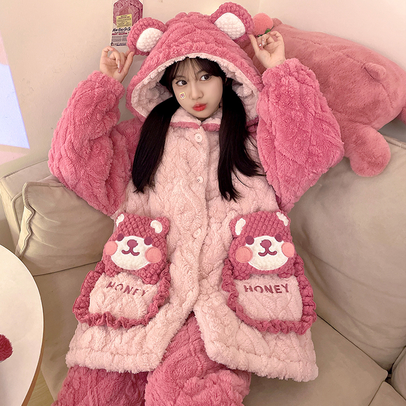 Coral Flannel Triple Clip Cotton Padded Jacket Women's Winter Day 2023 New Thicken Plus Flannel Flannel Sumpsuit-Taobao