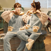 Couple pajamas autumn and winter coral velvet thickness and cute elk men and women to warm flannel home clothes