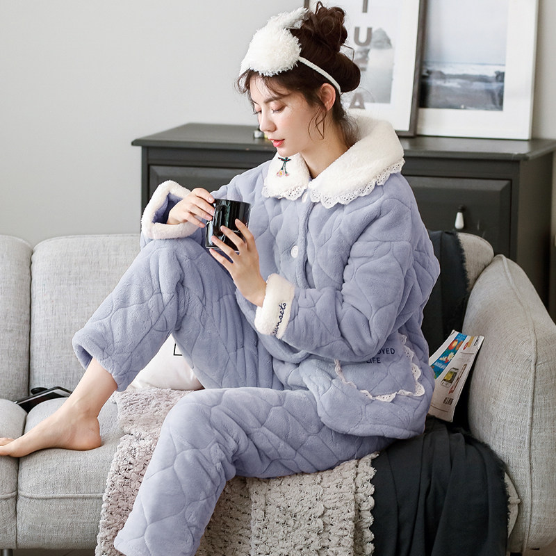 Coral Suede Pajamas Woman Winter Style Warm Triple thickened Garnapped jacket Cotton padded jacket Winter flannel Home Suits Suit