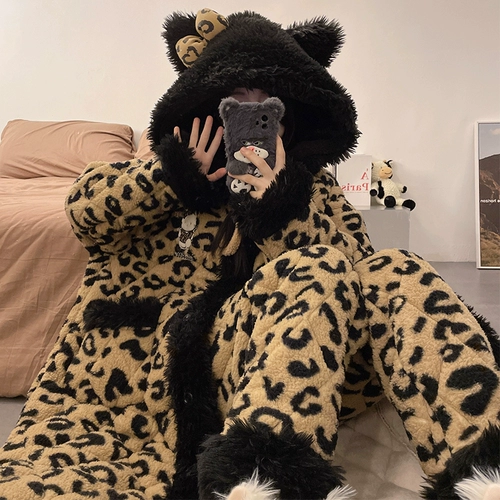 Демисезонный стеганый банный халат, флисовая коралловая толстовка с капюшоном, бархатная зимняя пижама, увеличенная толщина