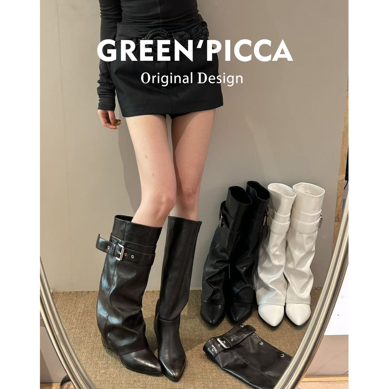 Genuine Leather~7Cm Height-Increasing Detachable Dual-Wear Pointed-Toe Metal Buckle Long Boots for Women, Thigh-Slimming Hot Girl Riding Boots Genuine Leather~7Cm Height-Increasing Detachable Dual-Wear Pointed-Toe Metal Buckle Long Boots for Women, Thigh-Slimming Hot Girl Riding Boots