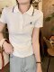 夏季美式白色刺绣短袖t恤女装设计感小众修身polo衫正肩上衣