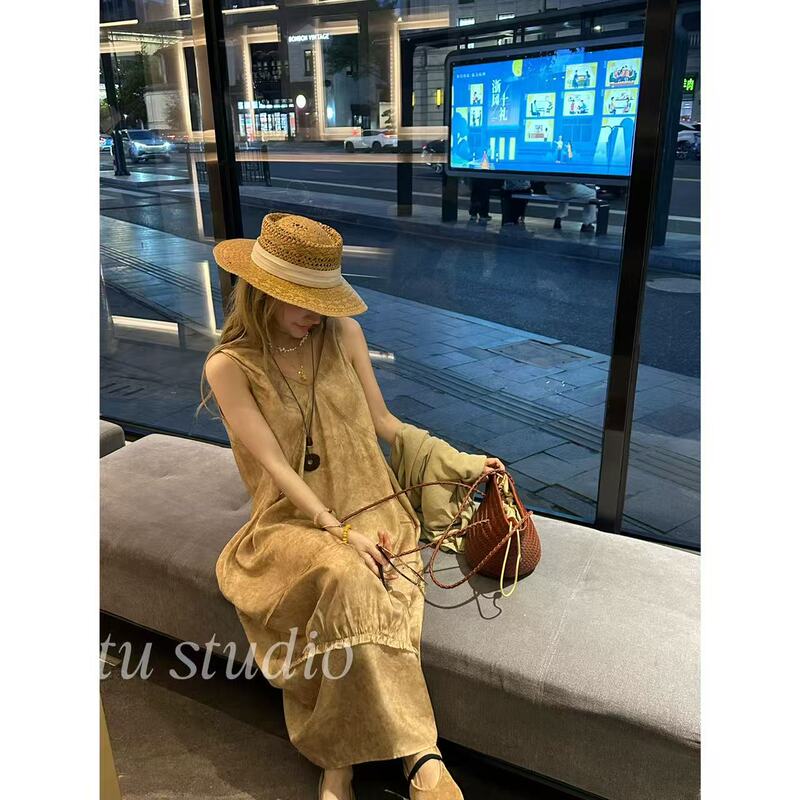 Tutu's Home's Original Design of Copper Ammonia Rayon, Smooth Matte Finish, Resort-Style Camisole Dress 4.18