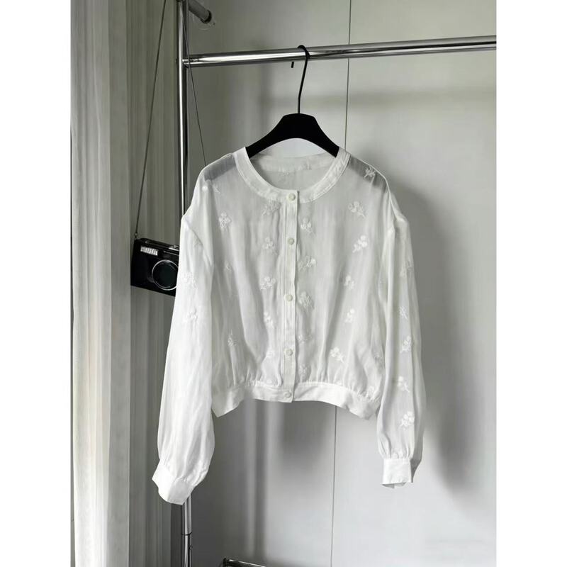 Tutu's Home 100% Ramie Heavy Embroidery Three-Dimensional Flower Sun Protection Jacket Top 4.18