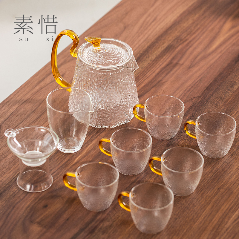 Glass Tea Set Group Day Style Kongfu Tea Cup Transparent Home Hammer high temperature resistant black tea tea tea tea set Set of tea set