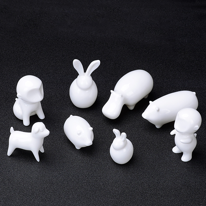 High-end goat fat jade porcelain tea darling small pendulum with defied white porcelain small pig puppy monkey river Ma Little white rabbit decorations