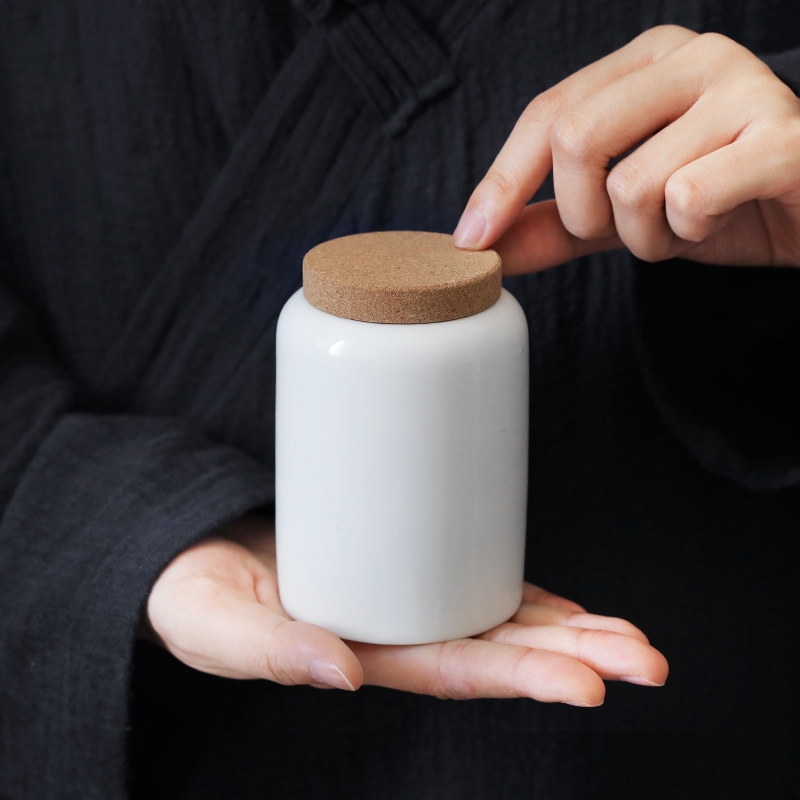 Dehua jade porcelain tea pot ceramic small storage wooden pot sealed Jianbai porcelain pot storage tea pot pure color simple tea box