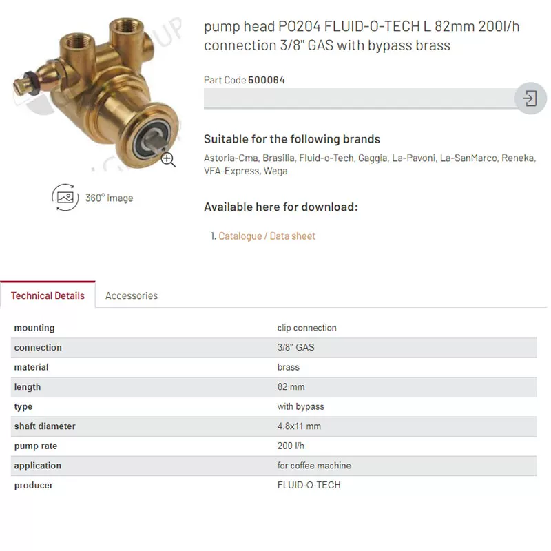 Оригинальная помпа Fluid-O-Tech вращающаяся головка насоса для кофемашины кола-машины пищевой машины