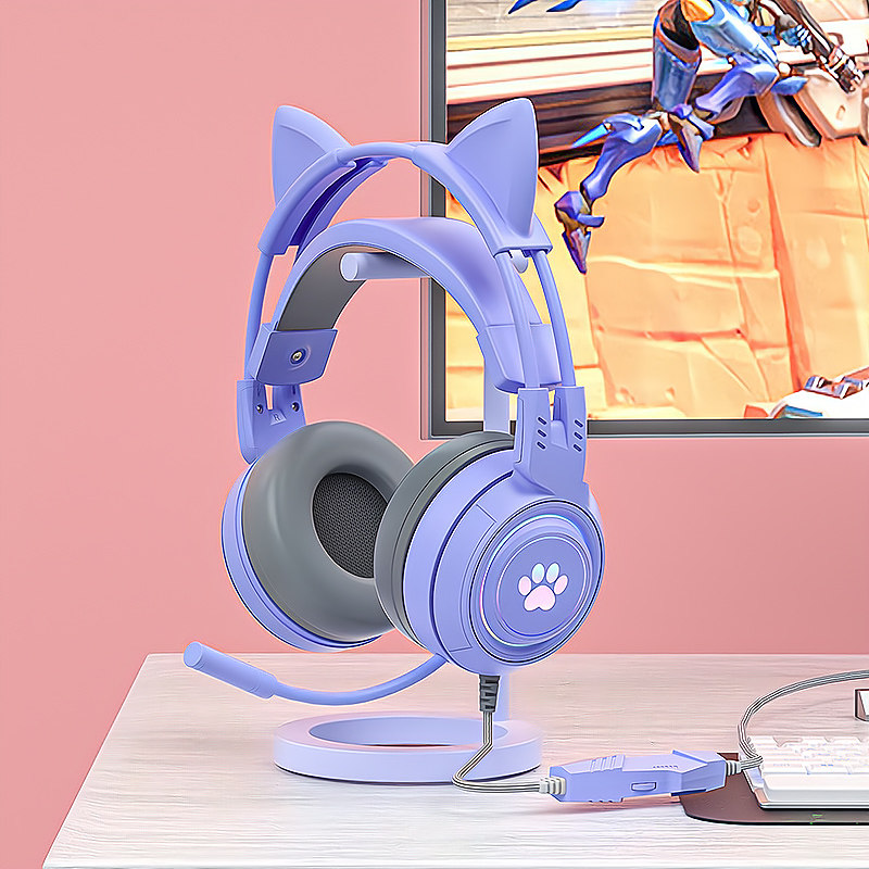 Computer headphones headset-mounted eSports students Network desktop computer mobile phone ear wired control lovely cat ear