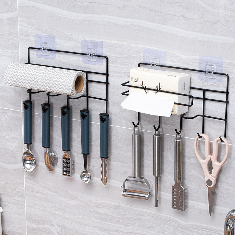 Kitchen Containing Theyware Supplies Household Large Free Punching Hanging Wall Shelf Preservation Film Rag Pan Shovel Containing shelf