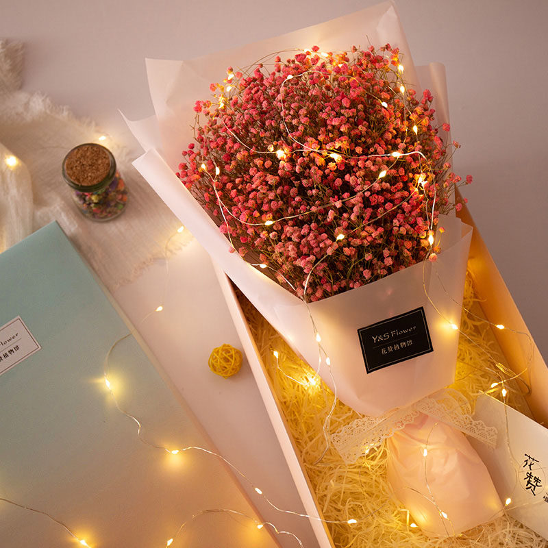 Valentine's Day gift full of stars dried flowers bouquet gift box net red hand bouquet with lights to confess to send girlfriend girlfriend