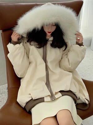 . Áo khoác nữ mùa đông cộng với áo nhung cotton dày áo khoác cotton nữ phiên bản Hàn Quốc 2019 mới hợp mốt dài cổ áo lông thú bông - Bông