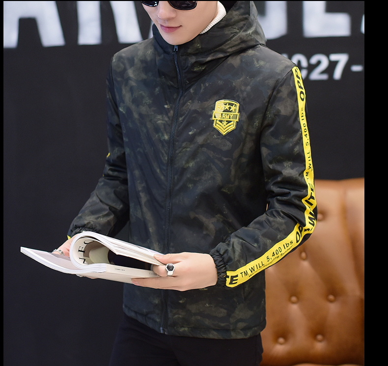 Mùa thu và mùa đông ngụy trang cotton coat nam 2017 cộng với phân bón XL couple bông phù hợp với Hàn Quốc Slim bông xu hướng áo khoác đồ cặp