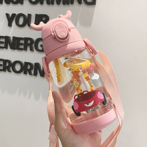 Детский пластиковый чайник со стаканом, портативная милая трубочка, защита при падении, в корейском стиле