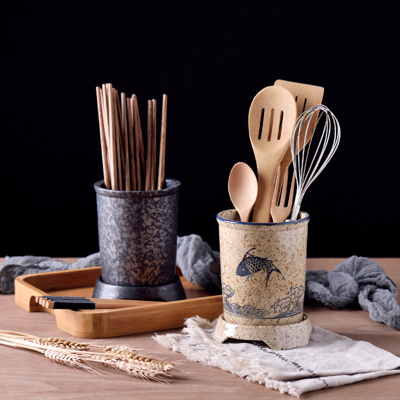 Glazed Ceramic Japanese asphalt chopsticks kitchen desktop collection toolknife spoonfork home chopstick cage