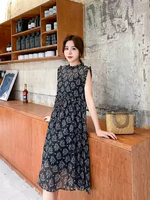 2021 summer new floral dress female temperament chiffon meat cover thin skirt suspender skirt two-piece set