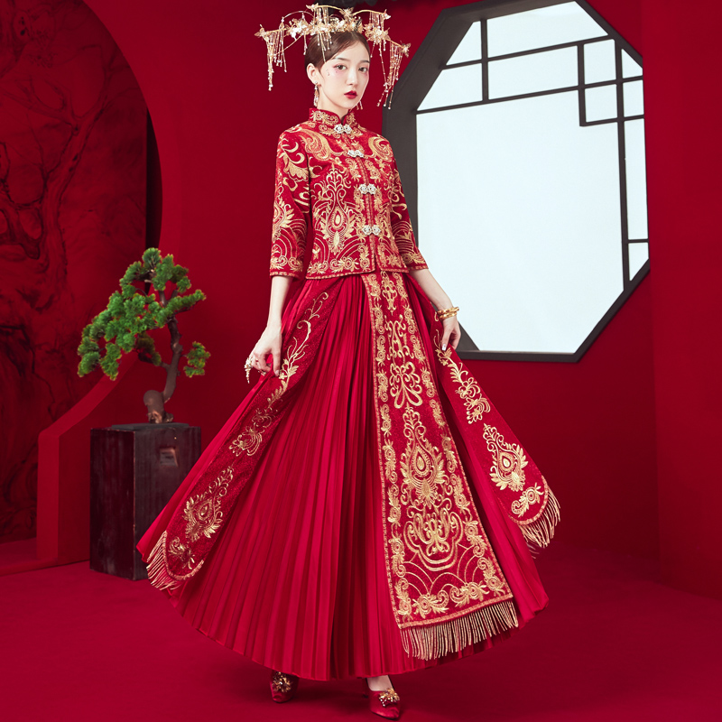 Suhe traditional wedding dress, summer evening dress, 2021 collection, Chinese style, dragon and phoenix