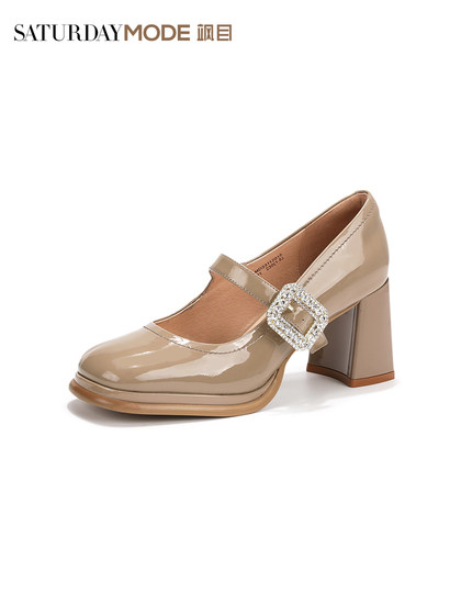星期六玛丽珍鞋女粗高跟方扣春秋季新款小皮鞋复古方头浅口单鞋