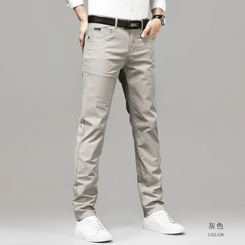 Универсальные весенние эластичные хлопковые брюки для мужчин, slim fit, свободный прямой крой