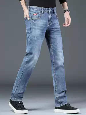 Summer straight loose jeans men's slim men's pants high-end men's casual denim trousers autumn blue pants