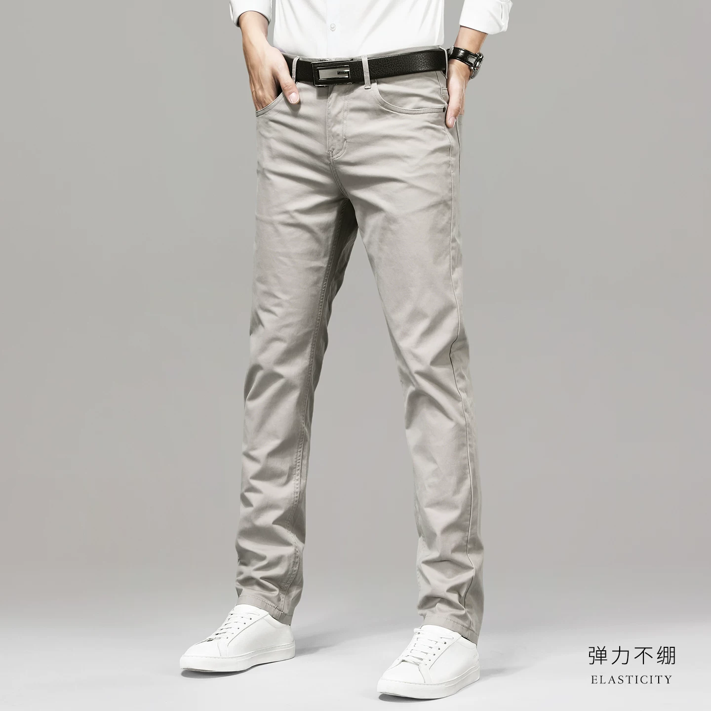 Универсальные весенние эластичные хлопковые брюки для мужчин, slim fit, свободный прямой крой