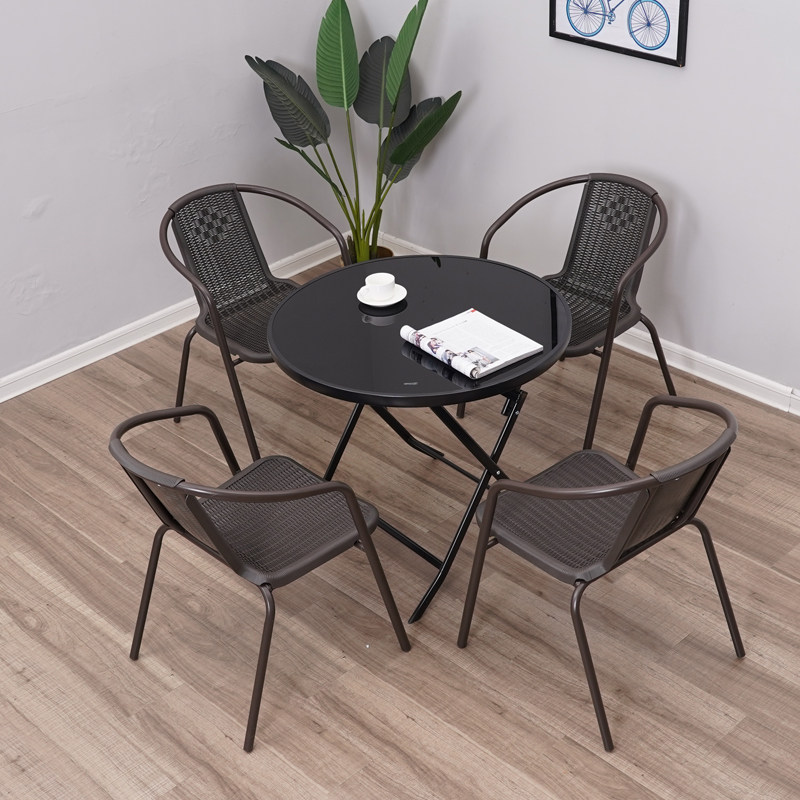 Outdoor small round table and chairs folded outside a table four chairs waterproof sunscreen courtyard combination villa garden open air balcony