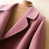 Двусторонное кашемировое длинное шерстяное элитное шерстяное пальто, средней длины, подходит для подростков, облегающий крой