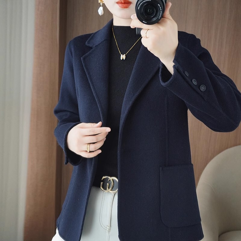 Yangfan 2026 Autumn/Winter New Double-Sided 100% Wool Slim Fit Coat Women's Short Solid Color One-Button Blazer