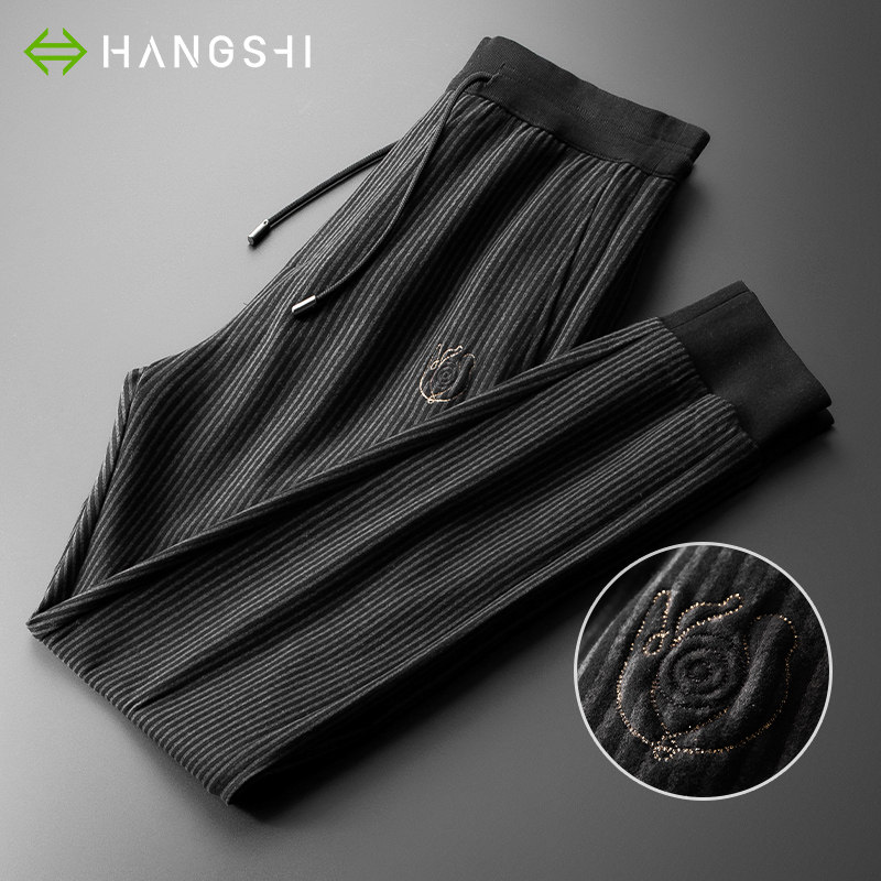 High end soft hair Casual Pants Men Mill plush bunches Trousers Thickened Winter Sports Long Pants Men's Autumn Winter