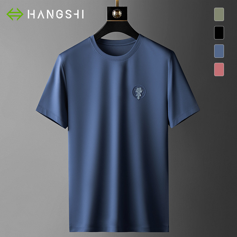 High-end liquid ammonia 80 mercerized cotton short-sleeved men's round neck summer style ice-feeling half-sleeve trend long-staple cotton T-shirt men