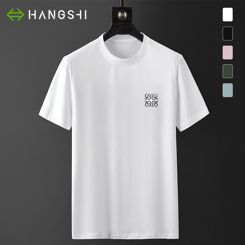 Comfort Double Silk Light Cotton Short Sleeve T-shirt Men Trend Embroidered White Summer Thin New Frontier Cotton High-end Ice Sensation T-Shirt