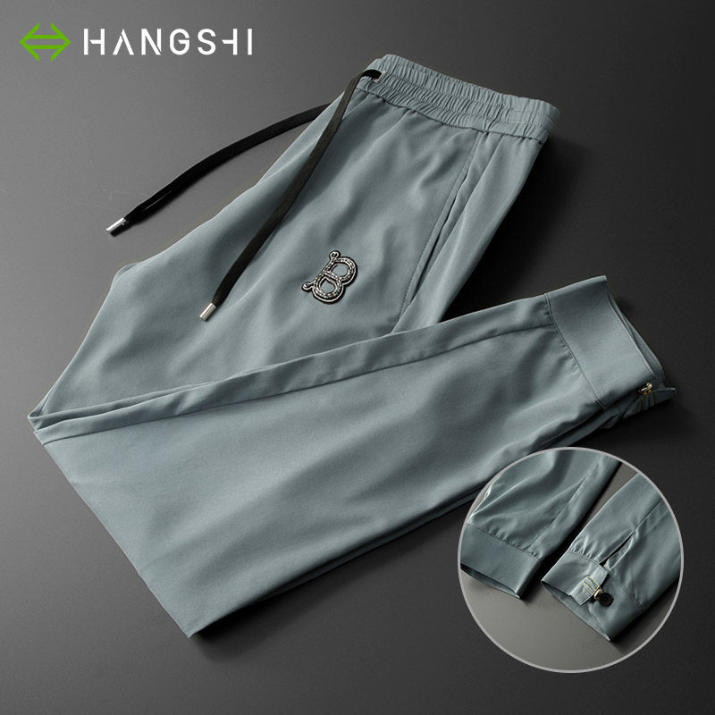 Light luxury high end wear men pants loose 2023 new spring and summer bronze ammonia casual pants side button sweats