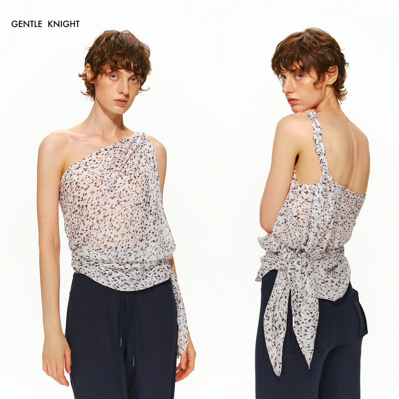 Gentle Knight Deconstructed Irregular Polka Dot Print Camisole Women's Off-Shoulder Loose Design Top