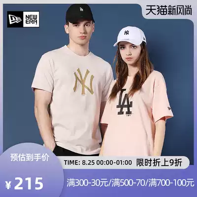 New Era MLB summer pure cotton short-sleeved men's and women's T-shirts round neck NY LA printed casual loose top