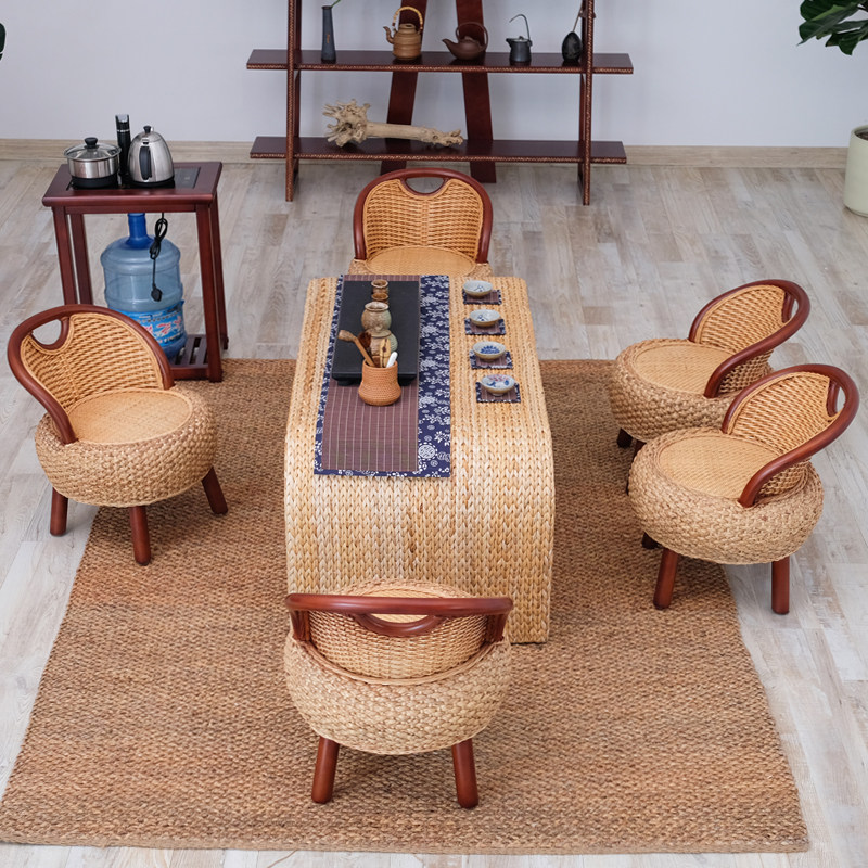 Rattan tea table minimalist modern Gongfu tea table and chairs combined home small tea table tea art table balcony straw chic tea road table-Taobao