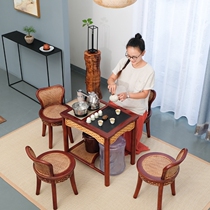 New Chinese balcony tea table and chair combination household small tea table solid wood small household vine tea table tea table full automatic