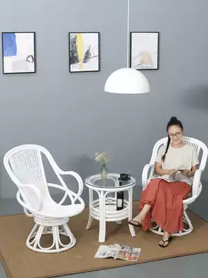 Balcony small table and chair combination rattan chair three-piece white swivel chair natural Real rattan back chair rattan chair leisure chair
