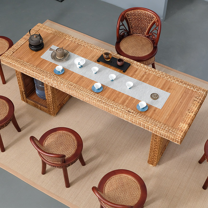 Balcony rattan chic tea table and chairs combination solid wood home small tea table tea art table minimalist modern creative Kung Fu bubble tea table