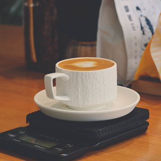 White Stone-Patterned Ceramic Latte Coffee Cup, Small, Thick, American-Style Coffee Cup and Saucer Set, ins Style, High-End and Exquisite