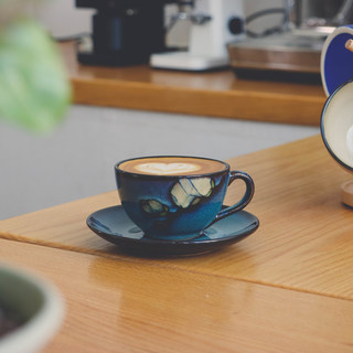 Hand-Painted Kiln-Glazed Latte Coffee Cup 250ml Ceramic Latte Art Cup and Saucer High-End Vintage American Coffee Cup Set