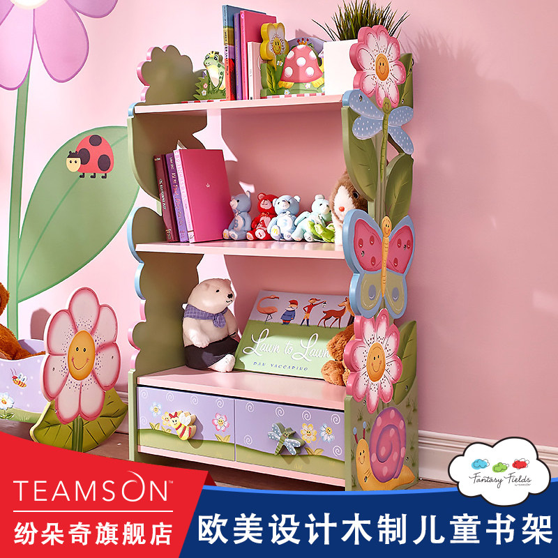 Teamson Colorful Baby Bookshelf Picture Book Rack Children's Toy Storage Locker Furniture Kindergarten Pink
